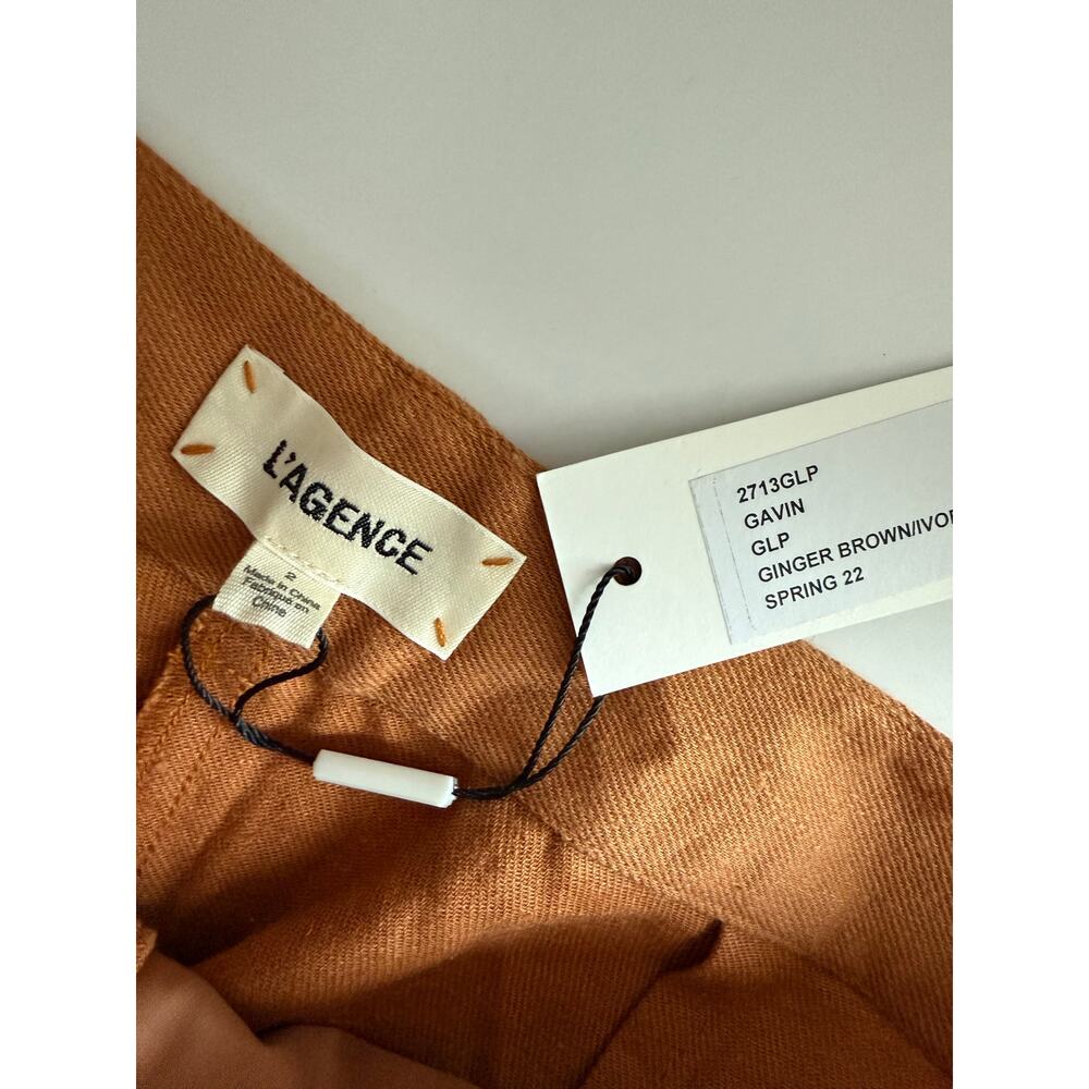 $525 New L’agence Linen Blend Gavin Wide Leg Trousers - Ginger Ivory Stripe - 2 - Picture 8 of 9
